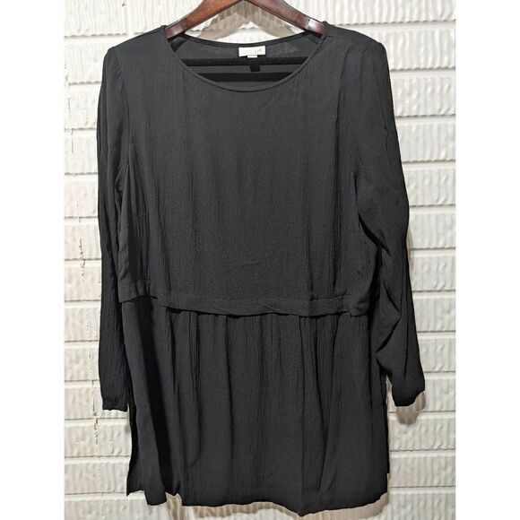 J. Jill Women's Black Long Sleeve Rayon Drop Waist Pleated Mini Shift Dress XLP - Picture 3 of 6